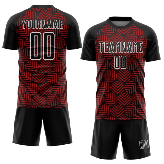 Custom Black Red-White Abstract Geometric Shapes Sublimation Uniform Jersey Custom Black Red-White Abstract Geometric Shapes Sublimation Uniform Jersey
