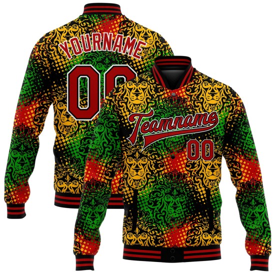 Custom Black Red-White Black History Month 3D Pattern Design Bomber Full-Snap Varsity Letterman Jacket Custom Black Red-White Black History Month 3D Pattern Design Bomber Full-Snap Varsity Letterman Jacket