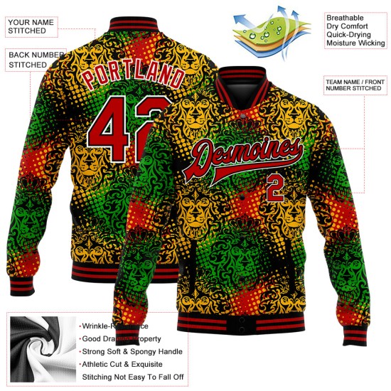 Custom Black Red-White Black History Month 3D Pattern Design Bomber Full-Snap Varsity Letterman Jacket Custom Black Red-White Black History Month 3D Pattern Design Bomber Full-Snap Varsity Letterman Jacket