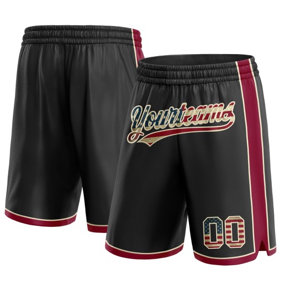 Custom Black Vintage USA Flag Maroon-Cream Authentic Shorts Custom Black Vintage USA Flag Maroon-Cream Authentic Shorts