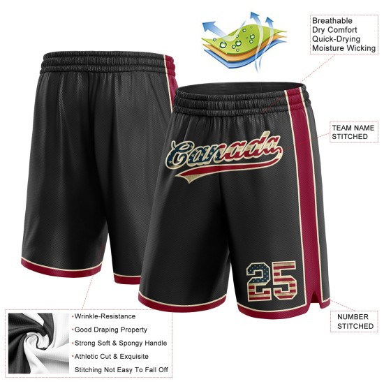 Custom Black Vintage USA Flag Maroon-Cream Authentic Shorts Custom Black Vintage USA Flag Maroon-Cream Authentic Shorts
