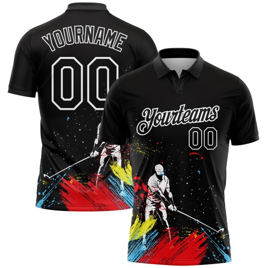Custom Black White 3D Pattern Design Golfing Performance Golf Polo Shirt Custom Black White 3D Pattern Design Golfing Performance Golf Polo Shirt