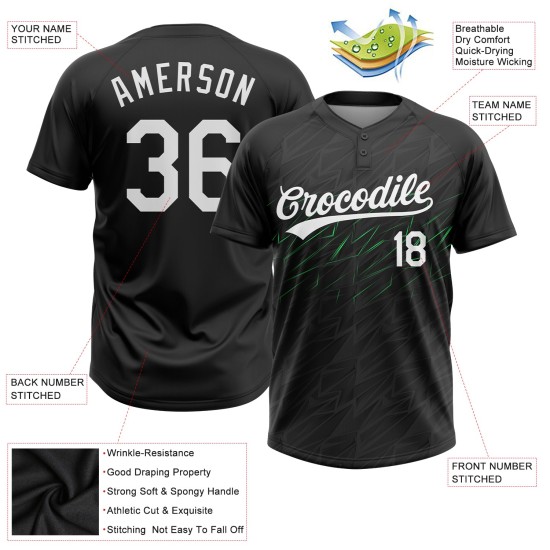 Custom Black White-Neon Green 3D Pattern Two-Button Unisex Jersey Custom Black White-Neon Green 3D Pattern Two-Button Unisex Jersey