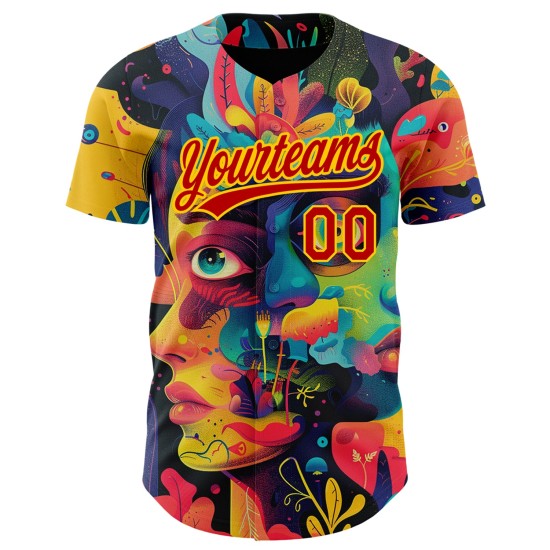 Custom Black Red-Yellow 3D Pattern Design Abstract Painting Authentic rugby Jersey Custom Black Red-Yellow 3D Pattern Design Abstract Painting Authentic rugby Jersey