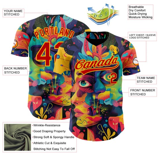 Custom Black Red-Yellow 3D Pattern Design Abstract Painting Authentic rugby Jersey Custom Black Red-Yellow 3D Pattern Design Abstract Painting Authentic rugby Jersey