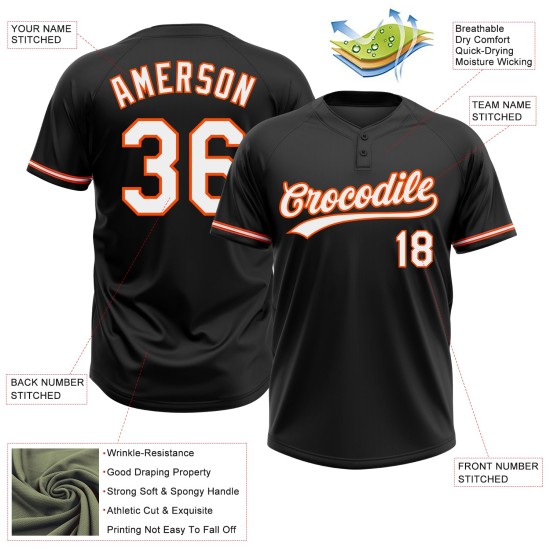 Custom Black White-Orange Two-Button Unisex Jersey Custom Black White-Orange Two-Button Unisex Jersey