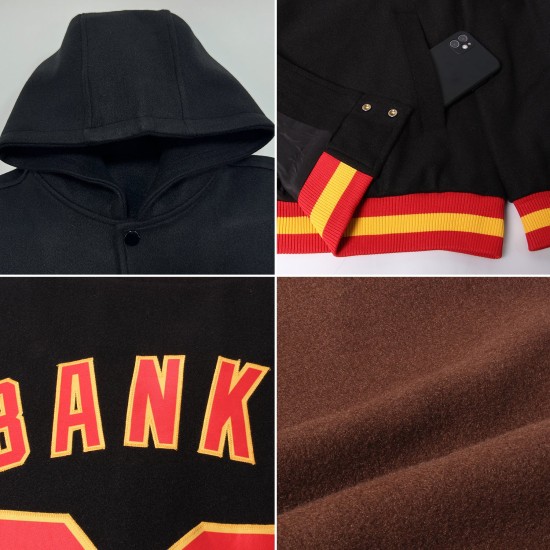 Custom Brown Neon Green-White Bomber Full-Snap Varsity Letterman Hoodie Jacket Custom Brown Neon Green-White Bomber Full-Snap Varsity Letterman Hoodie Jacket