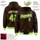 Custom Brown Neon Green-White Bomber Full-Snap Varsity Letterman Hoodie Jacket Custom Brown Neon Green-White Bomber Full-Snap Varsity Letterman Hoodie Jacket