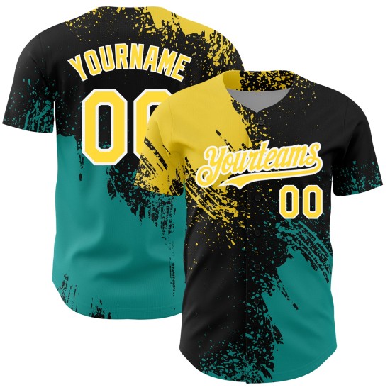 Custom Black Yellow-Teal 3D Pattern Design Abstract Brush Stroke Authentic rugby Jersey Custom Black Yellow-Teal 3D Pattern Design Abstract Brush Stroke Authentic rugby Jersey