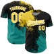 Custom Black Yellow-Teal 3D Pattern Design Abstract Brush Stroke Authentic rugby Jersey Custom Black Yellow-Teal 3D Pattern Design Abstract Brush Stroke Authentic rugby Jersey