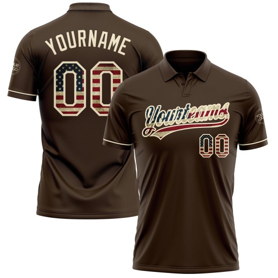 Custom Brown Vintage USA Flag-Cream Performance Vapor Golf Polo Shirt Custom Brown Vintage USA Flag-Cream Performance Vapor Golf Polo Shirt