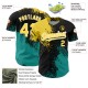 Custom Black Yellow-Teal 3D Pattern Design Abstract Brush Stroke Authentic rugby Jersey Custom Black Yellow-Teal 3D Pattern Design Abstract Brush Stroke Authentic rugby Jersey