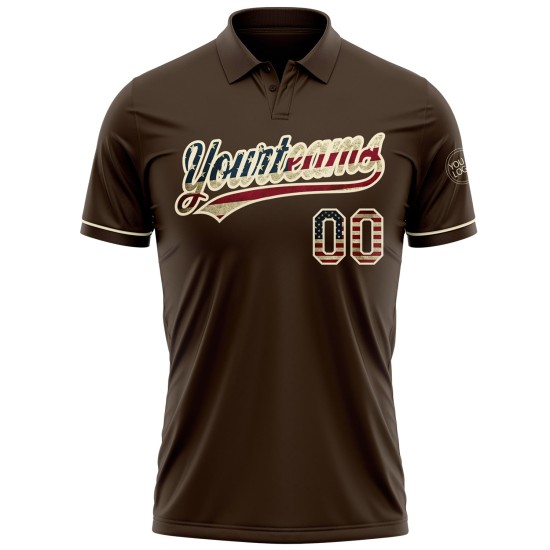 Custom Brown Vintage USA Flag-Cream Performance Vapor Golf Polo Shirt Custom Brown Vintage USA Flag-Cream Performance Vapor Golf Polo Shirt