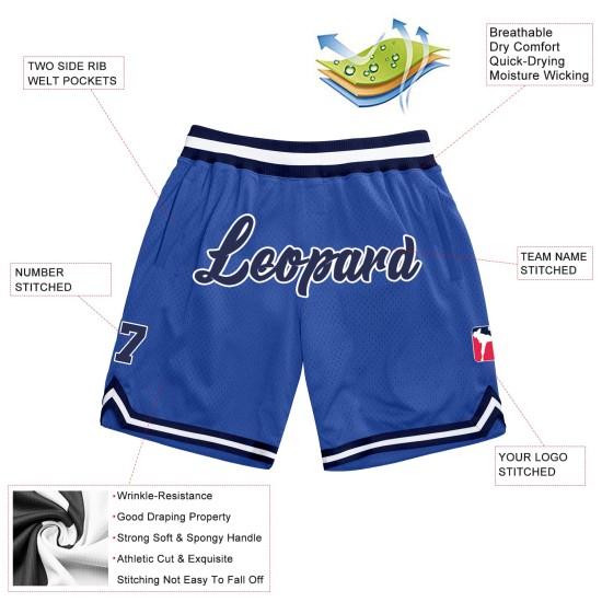 Custom Blue Navy-White Authentic Throwback Shorts Custom Blue Navy-White Authentic Throwback Shorts