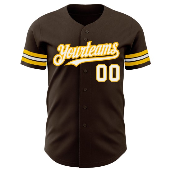Custom Brown White-Gold Authentic rugby Jersey Custom Brown White-Gold Authentic rugby Jersey