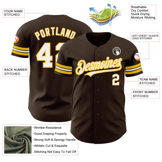 Custom Brown White-Gold Authentic rugby Jersey Custom Brown White-Gold Authentic rugby Jersey