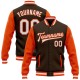 Custom Brown White-Orange Bomber Full-Snap Varsity Letterman Two Tone Jacket Custom Brown White-Orange Bomber Full-Snap Varsity Letterman Two Tone Jacket