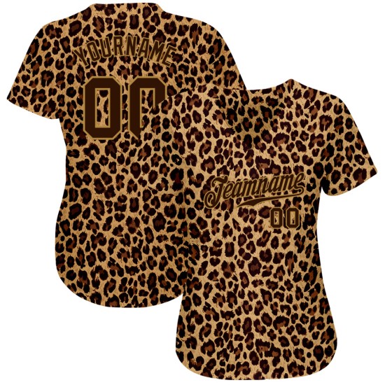 Custom Brown Brown-Old Gold 3D Pattern Design Leopard Authentic rugby Jersey Custom Brown Brown-Old Gold 3D Pattern Design Leopard Authentic rugby Jersey