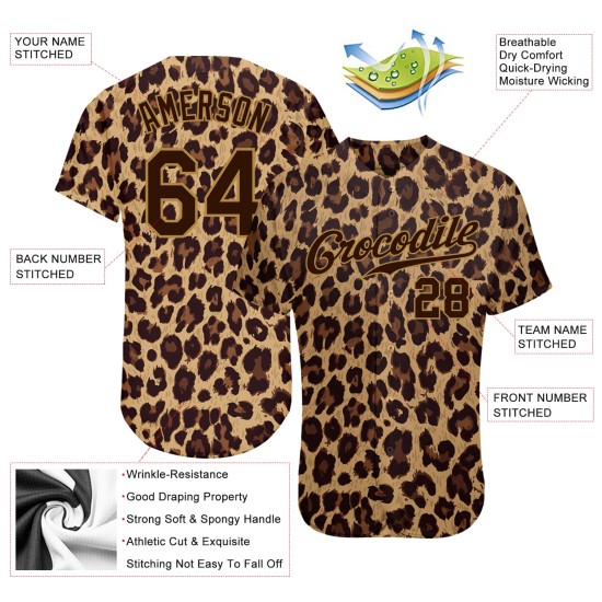 Custom Brown Brown-Old Gold 3D Pattern Design Leopard Authentic rugby Jersey Custom Brown Brown-Old Gold 3D Pattern Design Leopard Authentic rugby Jersey