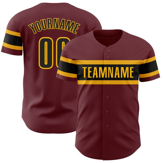 Custom Burgundy Black-Gold Authentic rugby Jersey Custom Burgundy Black-Gold Authentic rugby Jersey