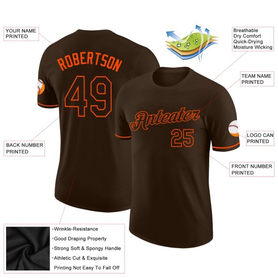 Custom Brown Brown-Orange Performance T-Shirt Custom Brown Brown-Orange Performance T-Shirt