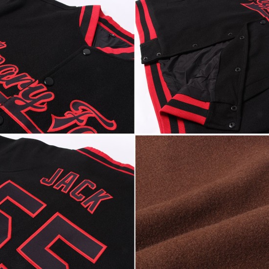 Custom Brown Light Blue-White Bomber Full-Snap Varsity Letterman Jacket Custom Brown Light Blue-White Bomber Full-Snap Varsity Letterman Jacket