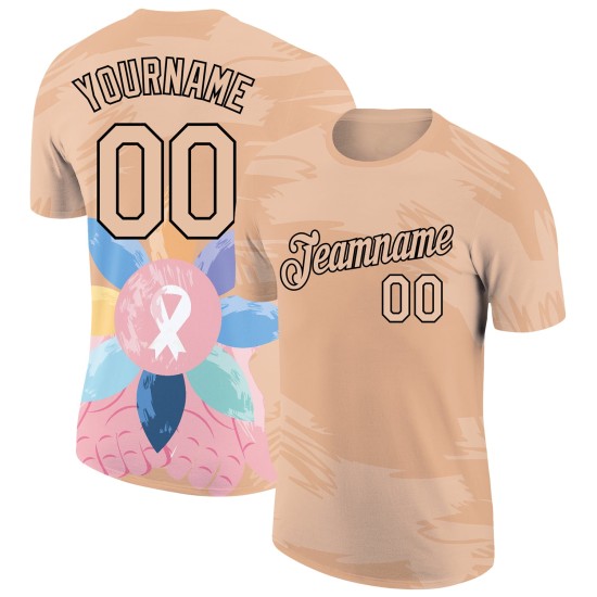 Custom City Cream Black 3D Pattern Design World Cancer Day Performance T-Shirt Custom City Cream Black 3D Pattern Design World Cancer Day Performance T-Shirt