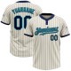 Custom Cream Navy Pinstripe Teal Two-Button Unisex Jersey Custom Cream Navy Pinstripe Teal Two-Button Unisex Jersey