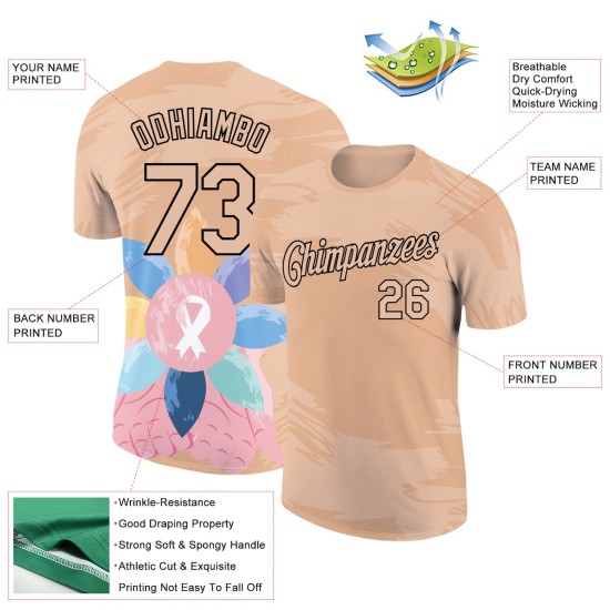 Custom City Cream Black 3D Pattern Design World Cancer Day Performance T-Shirt Custom City Cream Black 3D Pattern Design World Cancer Day Performance T-Shirt