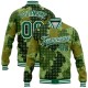 Custom Camo Kelly Green-White Geometric Camouflage 3D Bomber Full-Snap Varsity Letterman Salute To Service Jacket Custom Camo Kelly Green-White Geometric Camouflage 3D Bomber Full-Snap Varsity Letterman Salute To Service Jacket