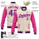Custom Cream Aqua Purple Pink-Black Bomber Full-Snap Varsity Letterman Two Tone Jacket Custom Cream Aqua Purple Pink-Black Bomber Full-Snap Varsity Letterman Two Tone Jacket