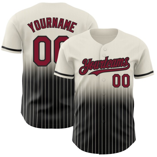 Custom Cream Pinstripe Crimson-Black Authentic Fade Fashion rugby Jersey Custom Cream Pinstripe Crimson-Black Authentic Fade Fashion rugby Jersey