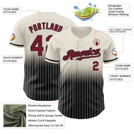 Custom Cream Pinstripe Crimson-Black Authentic Fade Fashion rugby Jersey Custom Cream Pinstripe Crimson-Black Authentic Fade Fashion rugby Jersey