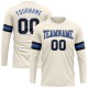 Custom Cream Black-Blue Long Sleeve Performance T-Shirt Custom Cream Black-Blue Long Sleeve Performance T-Shirt
