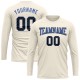 Custom Cream Black-Blue Long Sleeve Performance T-Shirt Custom Cream Black-Blue Long Sleeve Performance T-Shirt