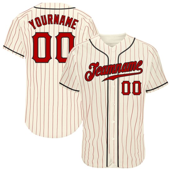 Custom Cream Red Pinstripe Red-Black Authentic rugby Jersey Custom Cream Red Pinstripe Red-Black Authentic rugby Jersey