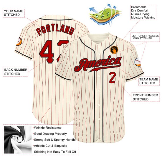 Custom Cream Red Pinstripe Red-Black Authentic rugby Jersey Custom Cream Red Pinstripe Red-Black Authentic rugby Jersey