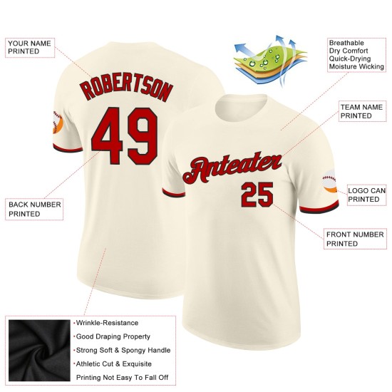 Custom Cream Red-Black Performance T-Shirt Custom Cream Red-Black Performance T-Shirt