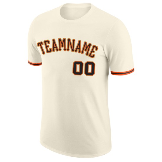 Custom Cream Black-Orange Performance T-Shirt Custom Cream Black-Orange Performance T-Shirt