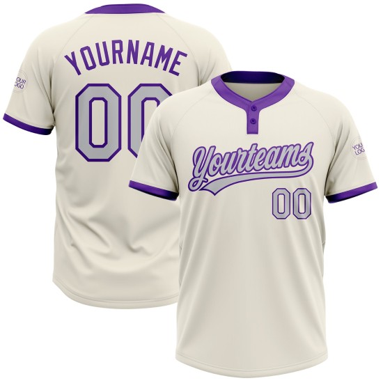 Custom Cream Gray-Purple Two-Button Unisex Jersey Custom Cream Gray-Purple Two-Button Unisex Jersey