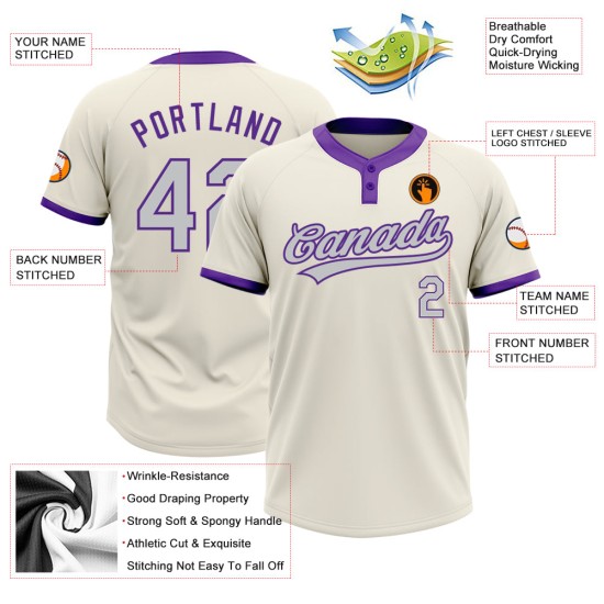 Custom Cream Gray-Purple Two-Button Unisex Jersey Custom Cream Gray-Purple Two-Button Unisex Jersey