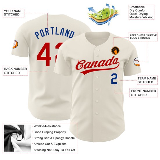 Custom Cream Red-Royal Authentic rugby Jersey Custom Cream Red-Royal Authentic rugby Jersey