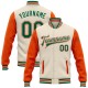 Custom Cream Kelly Green-Orange Bomber Full-Snap Varsity Letterman Two Tone Jacket Custom Cream Kelly Green-Orange Bomber Full-Snap Varsity Letterman Two Tone Jacket
