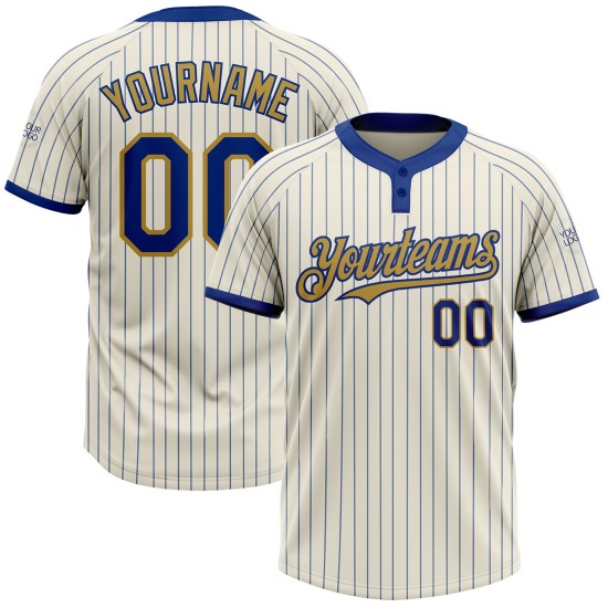 Custom Cream Royal Pinstripe Old Gold Two-Button Unisex Jersey Custom Cream Royal Pinstripe Old Gold Two-Button Unisex Jersey