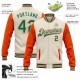 Custom Cream Kelly Green-Orange Bomber Full-Snap Varsity Letterman Two Tone Jacket Custom Cream Kelly Green-Orange Bomber Full-Snap Varsity Letterman Two Tone Jacket
