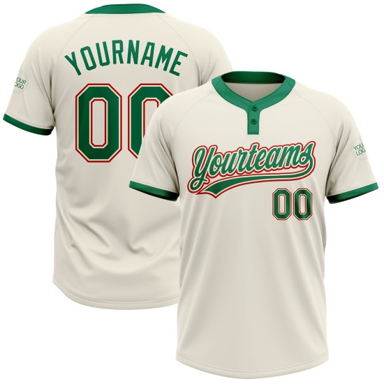 Custom Cream Kelly Green-Red Two-Button Unisex Jersey Custom Cream Kelly Green-Red Two-Button Unisex Jersey