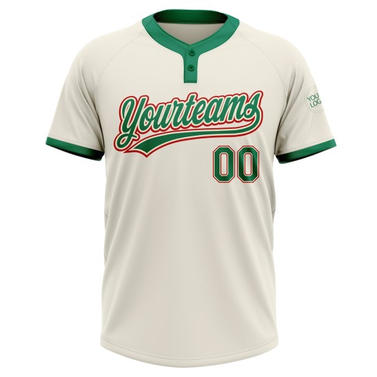 Custom Cream Kelly Green-Red Two-Button Unisex Jersey Custom Cream Kelly Green-Red Two-Button Unisex Jersey