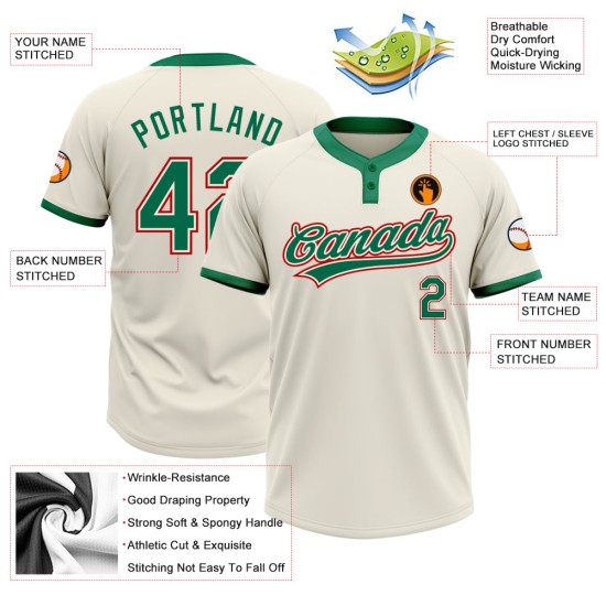 Custom Cream Kelly Green-Red Two-Button Unisex Jersey Custom Cream Kelly Green-Red Two-Button Unisex Jersey