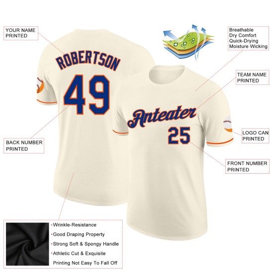 Custom Cream Royal-Orange Performance T-Shirt Custom Cream Royal-Orange Performance T-Shirt