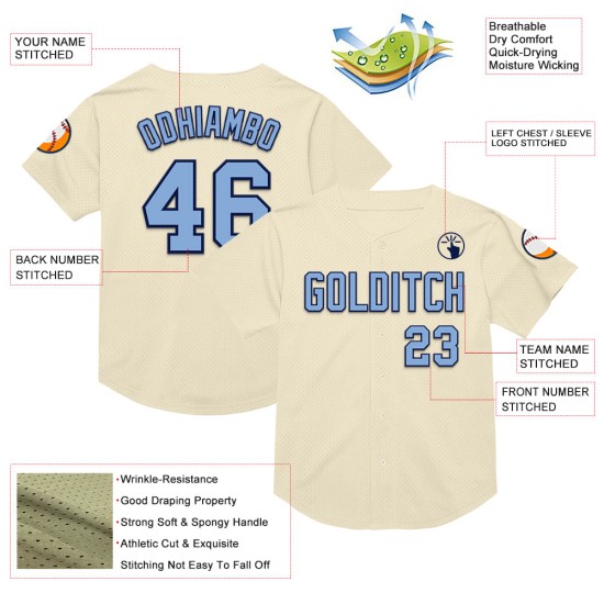 Custom Cream Light Blue-Navy Mesh Authentic Throwback rugby Jersey Custom Cream Light Blue-Navy Mesh Authentic Throwback rugby Jersey